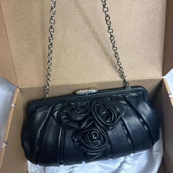 Brighton Handbags - Brighton Black Rose Leather Bag with gold chain - box and dust bag